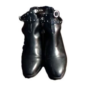 H&M Black Studded Cutout Ankle Boots Womens Size 37 Buckle Strap Pointed Toe...